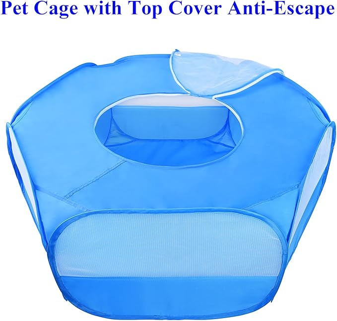 Mantouxixi Small Animal Playpen with Cover, Animal Chinchilla, Hamsters, Bunny, Rabbits, Kitten Kitten Ferret Playpen with Cover - Blue
