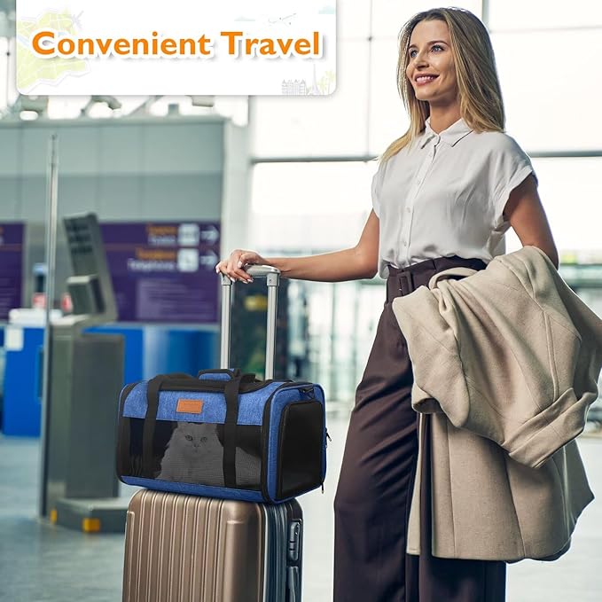 PETUX Pet Carrier Airline Approved - 17"x11"x9.5" Soft Cat Travel Carrier for Small Cats up to 12 lb - Top Open Portable Breathable TSA Approved Pet Carrier in Cabin for Travel and Vet Visit - Blue