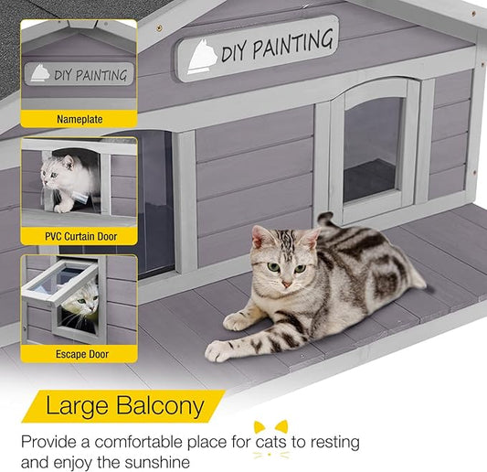 Aivituvin Outdoor Cat House for Outdoor Cats Kitty Shelter with Large Opening Roof,Raise Cat Cage,Waterproof