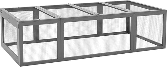 PawHut Large Wooden Rabbit Hutch Bunny Hutch Small Animal Habitat Enclosure Outdoor Run and Lockable Doors, Gray