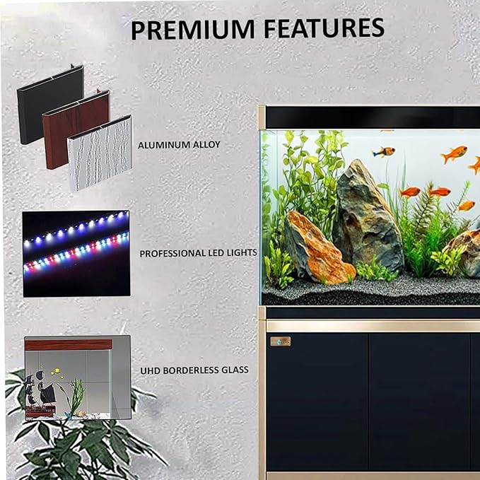 250 Gallon Aquarium Tempered Ultra-Clear Glass with Complete Setup in Black with Gold Trims