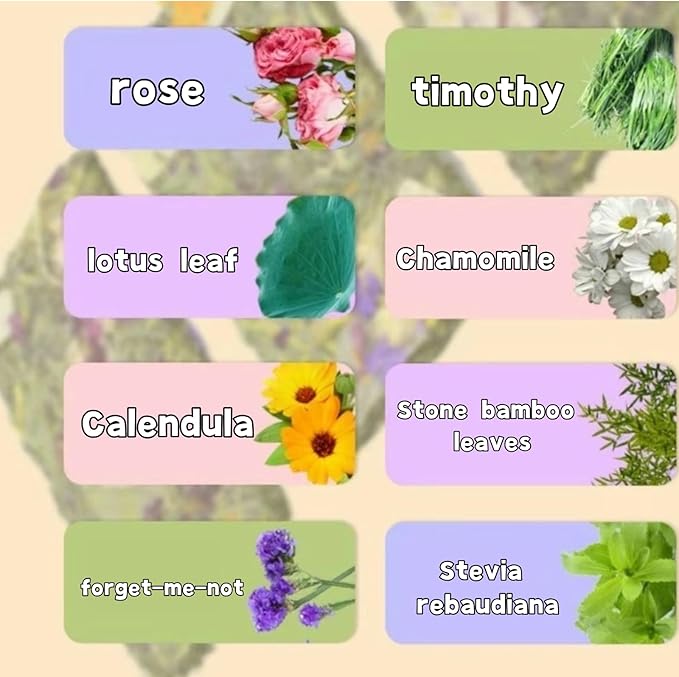 Bunny Toys 5 Pieces Chew Toys Teether Totoro Dutch Pig Guinea Pig with Flower Timothy Grass Snack (Small)