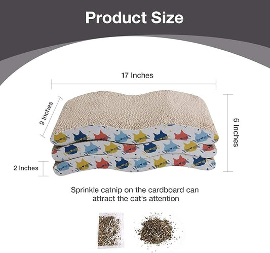 Pet Prime 3PCS Cat Scratcher Cardboard Board 3 Pack Cat Recycle Corrugated Scratching Pad Cat Scratching Lounge Sofa Bed Wave Shape Cat Scratch Pad with Catnip (3PCS)