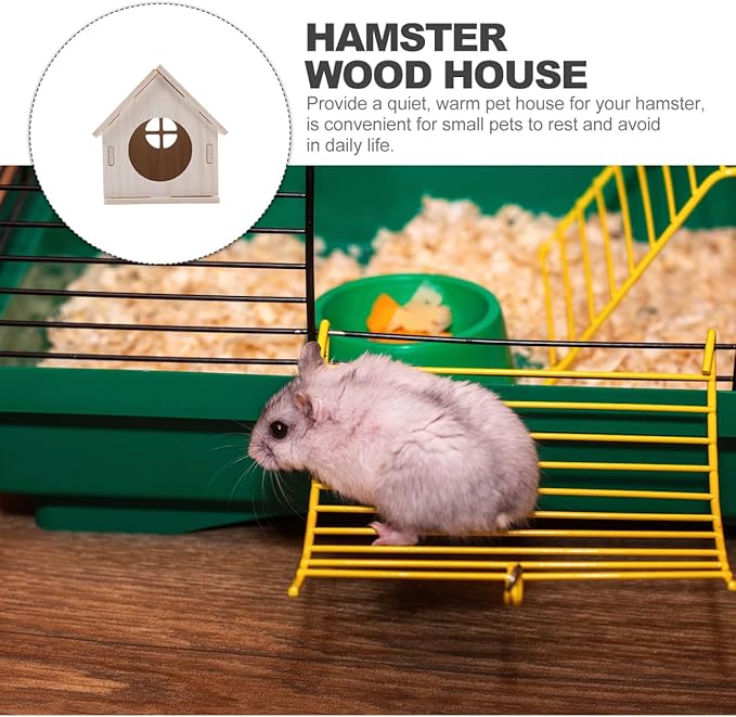 Wooden Hamster House Hideout for Small Pets and Design for Dwarf Hamsters Gerbils and Mice Cozy Sleeping Space and Fun Exercise Area