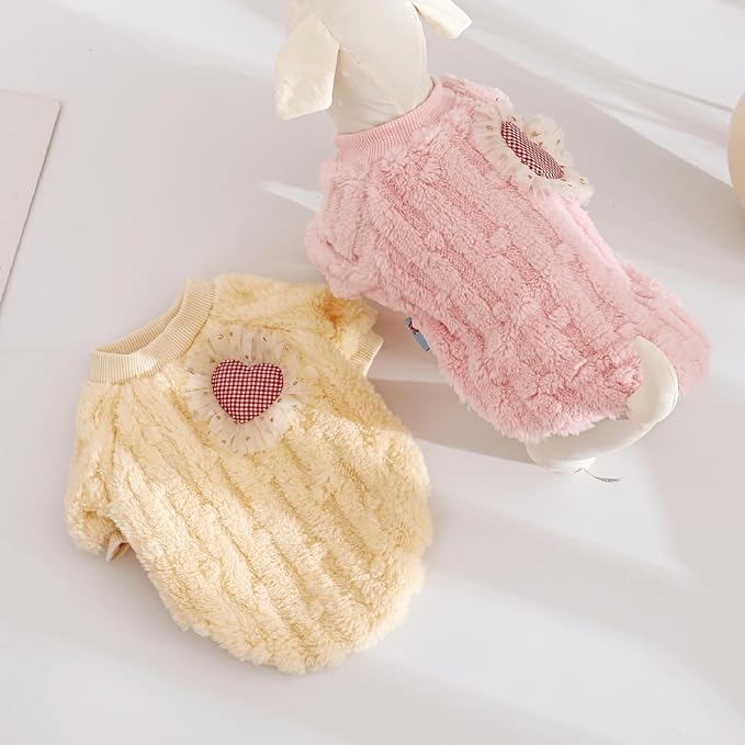 Cute Cat Sweaters Warm Cotton Plush Dog Apparel & Accessories Pink Kitten Turtleneck Sweaters for Indoor Cats and Small Dogs with Pet Laundry Bag (S (3.3-6.6lbs))