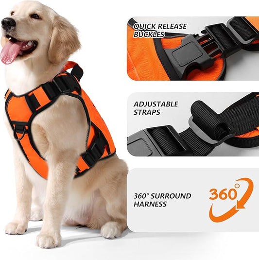 WINGOIN Orange Tactical Dog Harness for Medium Dogs, Heavy Duty No Pull Dog Harness with Handle, Adjustable Reflective Military K9 Pet Vest for Pitbull, Female, Male, Walking, Training, Hunting (M)