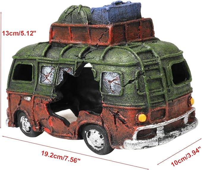 Aquarium Resin Ornament Car Wreckage for Fish Tank Underwater Landscape Decoration Hiding Cave Hideouts House Plants Supplies Decor Accessories