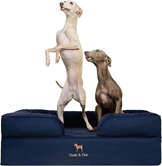 NOAH & PAW Large Dog Bed, 35x25x11 Inch, Orthopedic Dog Beds, Eggshell Memory Foam Infused with Cooling Gel, Inner Cover, Waterproof, Machine Washable (Denim Sofa Collection)
