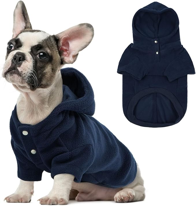 IDOMIK Dog Hoodie Sweater with Leash Hole, Warm Dog Fleece Sweater with Hood, Soft Pullover Dogs Fleece Vest for Fall Winter, Pet Sweatshirt Clothes for Poodle French Bulldog Labrador,Blue,XL