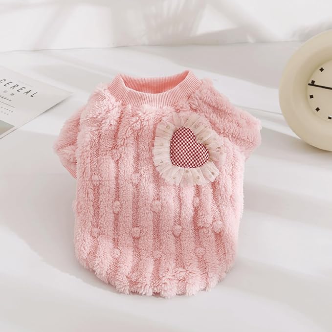 Cute Cat Sweaters Warm Cotton Plush Dog Apparel & Accessories Pink Kitten Turtleneck Sweaters for Indoor Cats and Small Dogs with Pet Laundry Bag (S (3.3-6.6lbs))