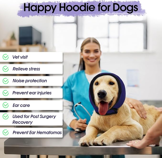 Dog Calming Hoodie, Dog Ear Muffs Noise Protection & Anxiety Relief, No Shake Ear Wraps for Dogs Quiet Ears Cover Headband for Fireworks Grooming Swimming Bathing Force Drying