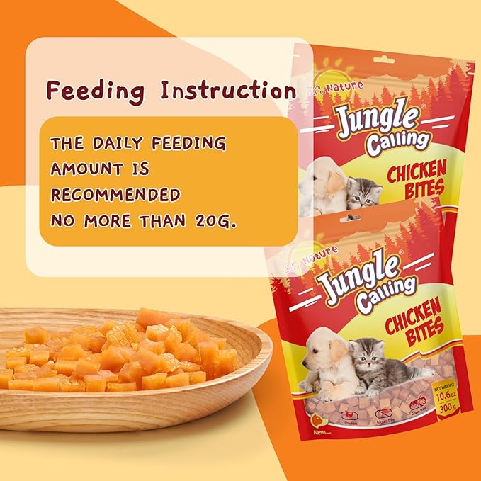 Jungle Calling Soft Chicken Treats for Dog and Cat, Natural Grain Free Chewy Food Snacks for Training Rewards for Small Dogs, High Protein, 10.6 oz