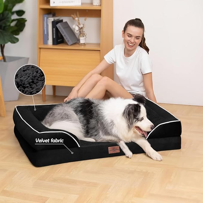 Comfort Expression Medium Dog Beds Waterproof Orthopedic Foam Dog Sofa Beds for Medium Large Dogs Comfy Pet Bed with Washable Removable Cover & Non-Slip Bottom(Medium,Black)