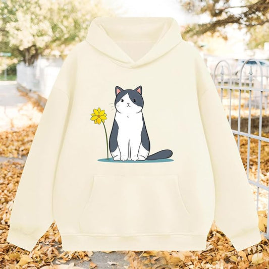 Oversized Hoodies for Women 2025 Trendy Cute Dog Cat Print Sweatshirts Hooded Pullover Tops with Kangaroo Pocket