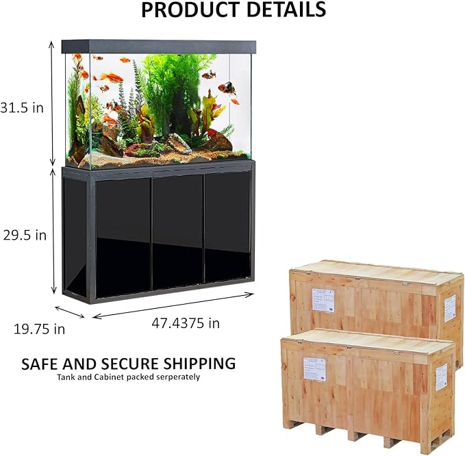 Premium Aquarium | 135 Gallon Tempered Transparent Glass with LED Light, Complete Fish Tank, Black