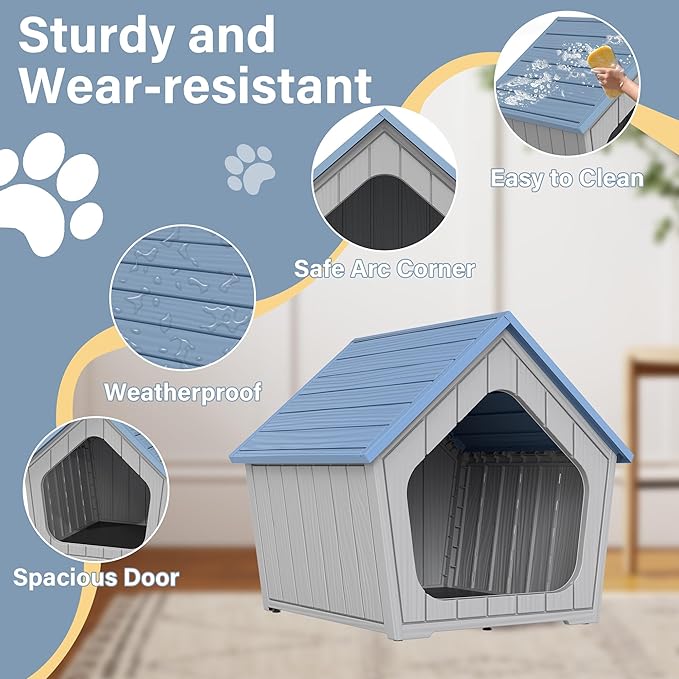 Outdoor Cat House Weatherproof, Clawsable Cat Houses for Outdoor Indoor Cats, Feral Outside Cats House Weatherproof, Resin Insulated Material, Air Holes Easy to Clean and Install, Blue