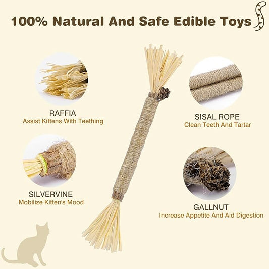2 Pack Silvervine Sticks for Cats - Cat Chew Toy for Teeth Cleaning, Edible Matatabi Kitty Chew Sticks, Catnip Cat Toys for Indoor Cats (2 Sticks)