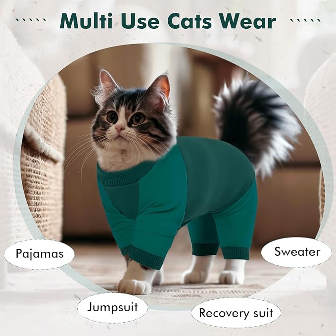 DENTRUN Cat Recovery Suit, Kitten Hair Sticky Onesie, Surgical Cone Alternative Shirts for Female Male After Surgery, Hair Spreading Prevent Clothes Pajama Apparel