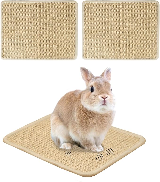 KEYIDE 2Pcs Rabbit Scratching Pad, Natural Sisal Bunny Scratch Mats for Nails Grinding Claw Boards for Cage Pet Guinea Pigs Chinchillas Rats Ferrets Sleeping Playing, 16"X12"