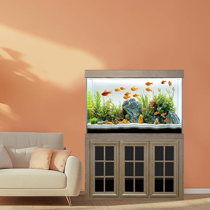 175 Gallon Aquarium in Dark Wood Tempered Ultra Clear Glass with Complete Setup Including Stand, Pump, Filter, and LED