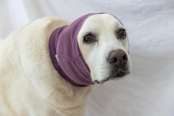 Dog Anxiety Ear Cover, Dedication Ear Wrap Dogs Anxiety Relief – Noise Canceling for Fireworks, Thunderstorms, Pet Grooming & Force Drying(Pail Lilac L)