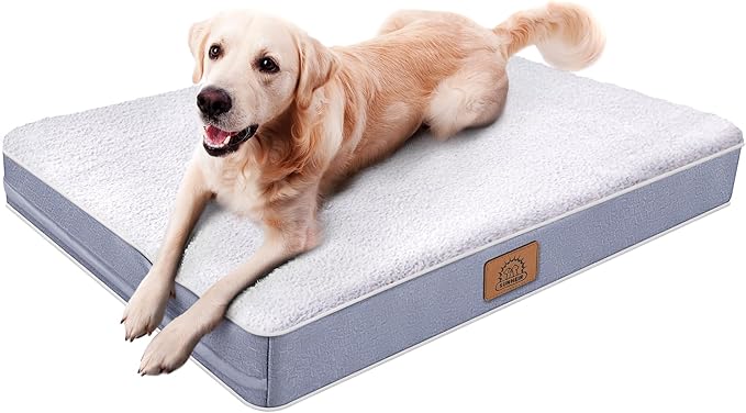 Sunheir Orthopedic Dog Bed for Extra Large Dogs, Jumbo Waterproof Deluxe Plush Dog Crate Bed with Removable Washable Cover & Anti-Slip Bottom, Egg Crate Foam Pet Bed Mat, 47.5 x 29 Inches, Silver Grey