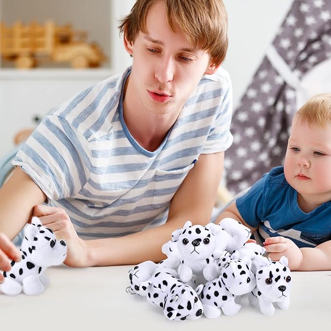 Sumind 9 Pcs 4" 5" Mini Plush Stuffed Dog Party Favor Small Puppy Stuffed Animal Bulk Soft Toy Doll Cute for Kids Gift Graduation Stocking Stuffers Baby Shower Birthday(Dalmatian)