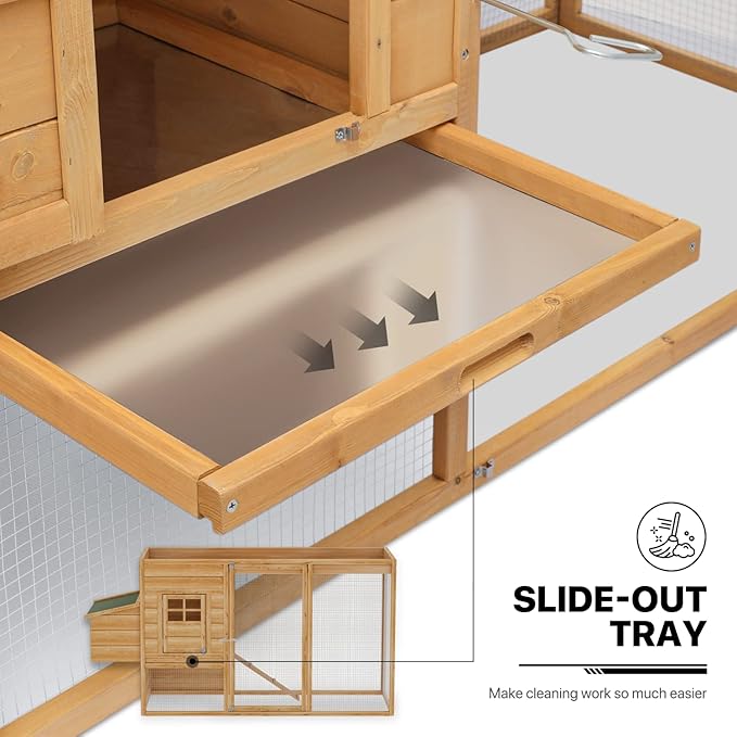 MoNiBloom 2-Layer Chicken Coop with Run and Nesting Box, Ventilation Wire Fence Wood Chicken House Duck Hutch Bunny Cage with Removable Tray Ramp and Waterproof Asphalt Roof 64 x 25.5 x 40 inch