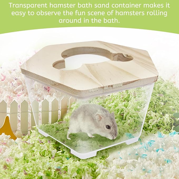 Hamiledyi Hamster Sand Bath Box Transparent Gerbil Digging Sand Container Acrylic Small Dwarf & Syrian Hamster Shower Bathtub with Climbing Ladder Bowl and Scoop Cage Accessories for Lemmings