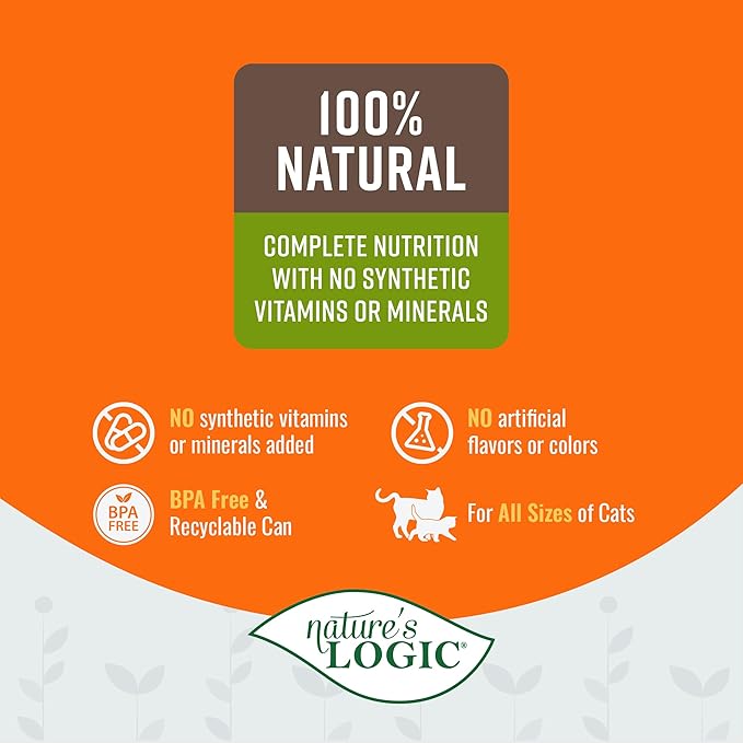 Nature's Logic Wet Can Cat Food - Feline Feast 95% Animal Ingredients - No Synthetic Vitamins, Minerals or Artificial Additives, 100% Natural, Grain-Free, Made in USA, Duck & Salmon (5.5 oz, 24 pack)