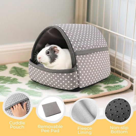 Guinea Pig Hideout - Interactive Cuddle Bed with Removable Pad, Soft Bunny Hideaway, Washable Small Animal Cage Accessories