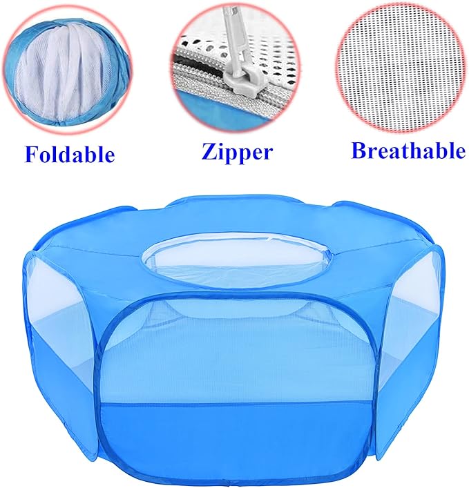 Mantouxixi Small Animal Playpen with Cover, Animal Chinchilla, Hamsters, Bunny, Rabbits, Kitten Kitten Ferret Playpen with Cover - Blue