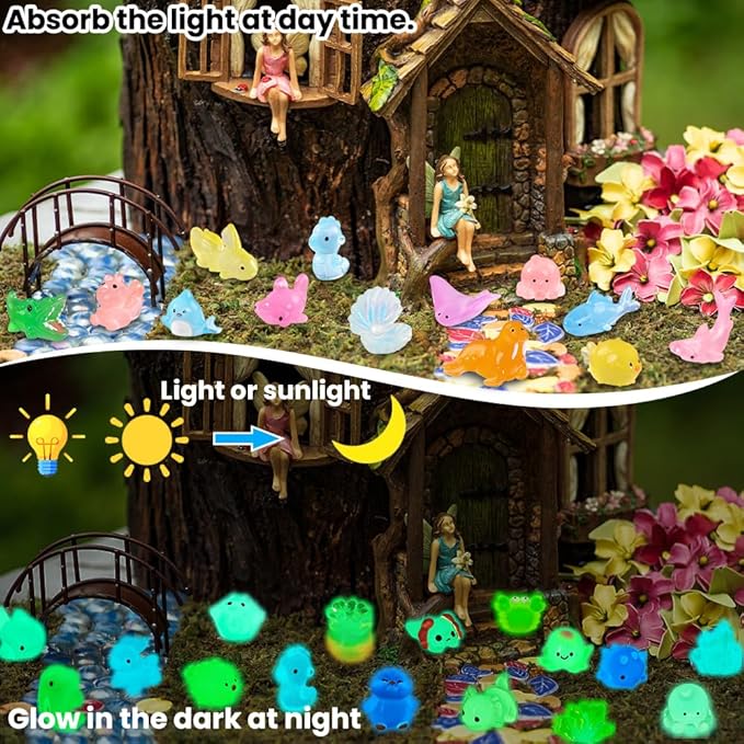 60PCS Luminous Mini Resin Animals 60 Styles Tiny Sea Animals Glow in The Dark Miniature Little Ocean Figures to Hide Small Plastic Animal for Party Favors Bag Fillers Garden Dollhouse Decor