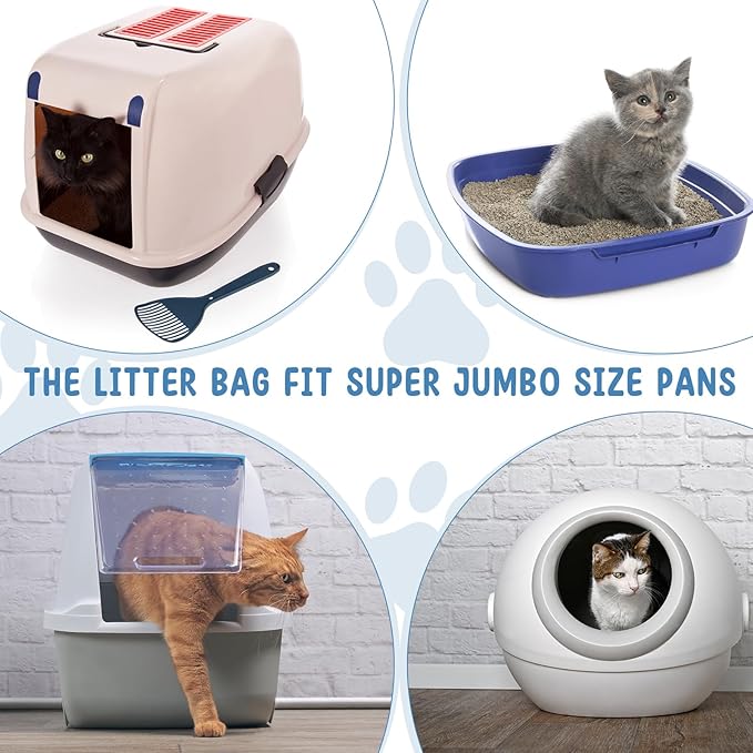 Tinlade 50 Count Jumbo Cat Litter Box Liners Large Drawstring Cat Litter Liners Bags Unscented Tear Resistant for Trash Waste to Keep Your Home Clean(39 x 22 Inch,White, Multicolor)