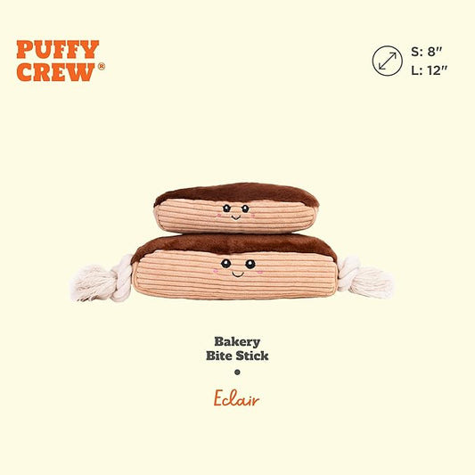 Squeaky Dog Plush Toy, Bakery Bite_Stick Collection, 12", for Various Sized Dogs (Eclair, Large)