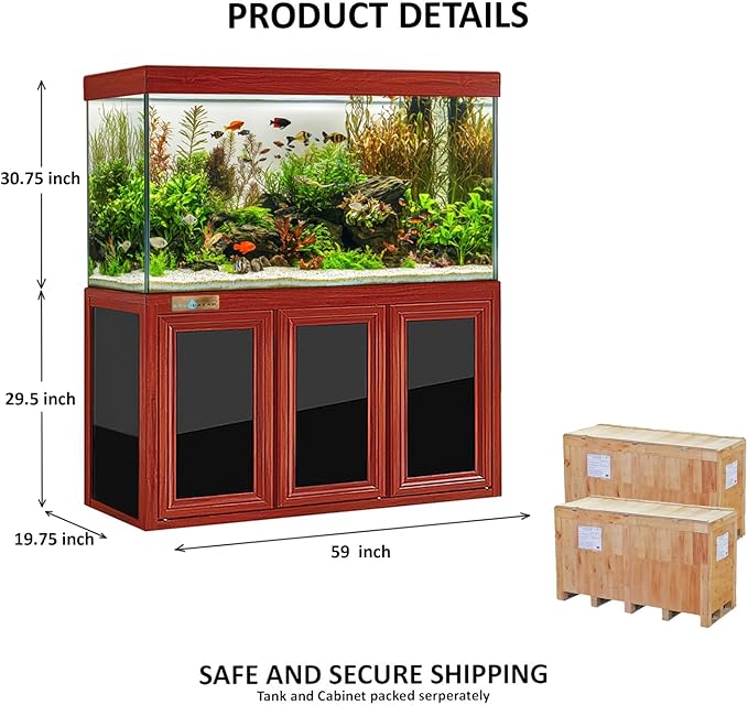 170 Gallon Aquarium Tempered Ultra Clear Glass with Complete Setup in Red Wood with Silver Trims