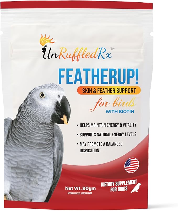 FeatherUp! Bird Vitamins with Biotin for Beautiful Plumage - Feather Growth Supplements for Parrots - 90 gm - 240 Servings