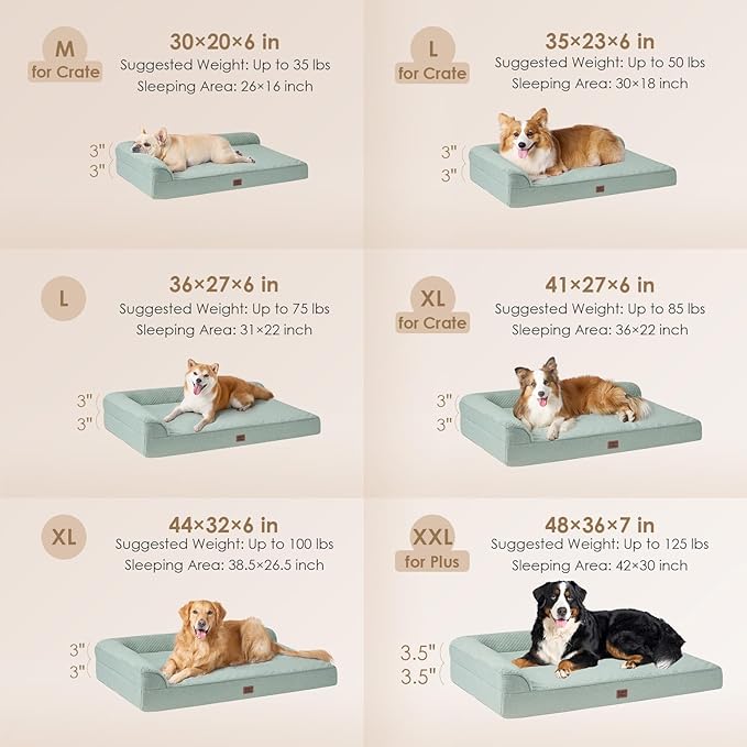 EHEYCIGA Memory Foam Dog Bed XLarge Sized Dogs, Extra Large Dog Bed Orthopedic with Washable Removable Cover, Waterproof XL Pet Bed Couch, 44x33x6 Inches, Greyish Green