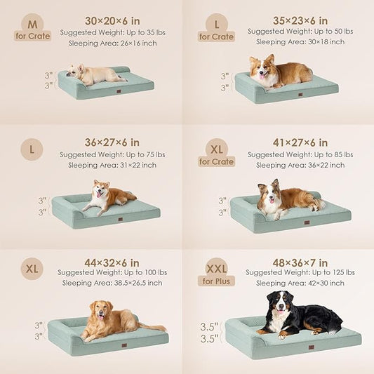 EHEYCIGA Memory Foam Dog Bed Large Sized Dogs, Waterproof Dog Bed Orthopedic with Washable Removable Cover, Non-Slip Pet Bed Couch, 36x27x6 Inches, Greyish Green