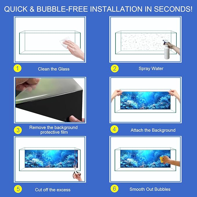 Aquarium Background & Fish Tank Background – Ultra HD Static Cling, No Tape, No Residue, Vibrant Underwater Scenery for Stunning Aquarium Decorations, Blue Ocean Theme 17.7 X 35.4 Inches