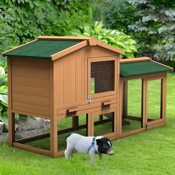 Tangkula Large Chicken Coop, 58‘’ Wooden Hen House Outdoor Backyard Garden Bunny Rabbit Hutch with Ventilation Door, Removable Tray & Ramp Chicken Coop (58 inches)