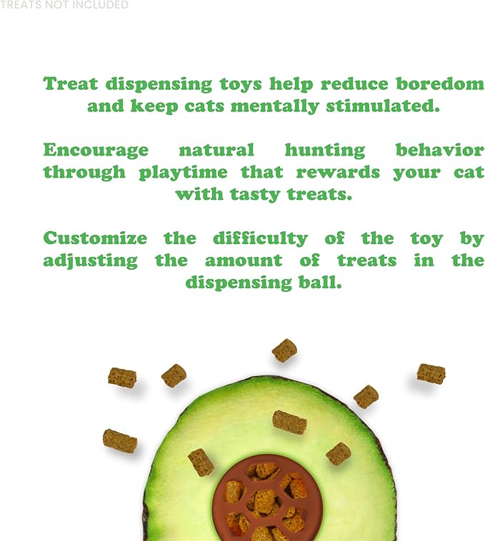 Meowijuana Knock N' Nibble Avocado | Refillable Treat Dispensing Toy Cat | Promotes Play and Cat Health | Interactive Puzzle Toy for Felines