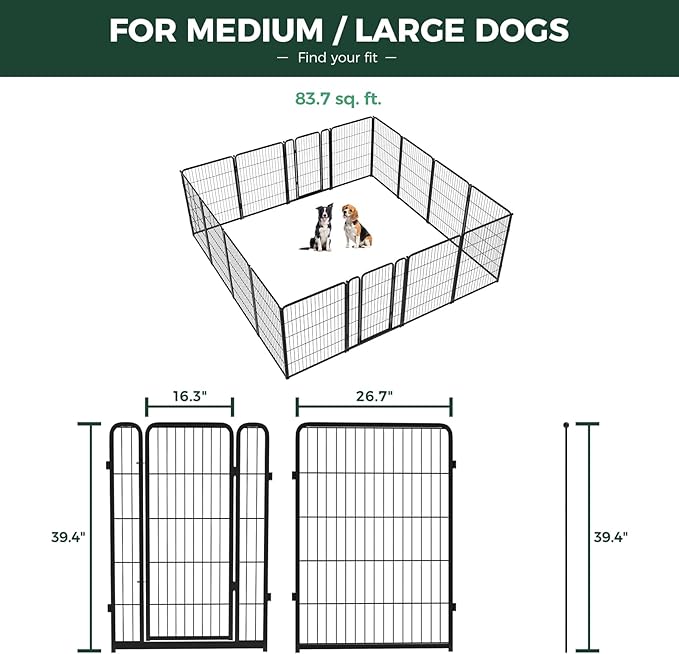FXW Homeplus Unleashed Indoor Dog Playpen - Stress-Free and Safe Play, Heavy Duty 40 Inch 16 Panels Dog Pen for Medium and Large Dogs, Black│Patented
