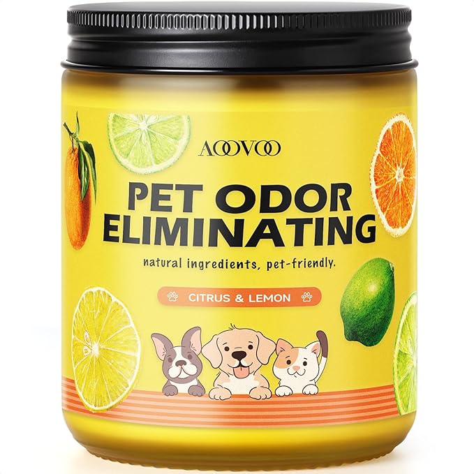 AOOVOO Pet Odor Eliminator Candle - Citrus Lemon Odor Eliminating Candle, Highly Fragranced Air Freshing Scented Candles, 9 oz Natural Soy Wax