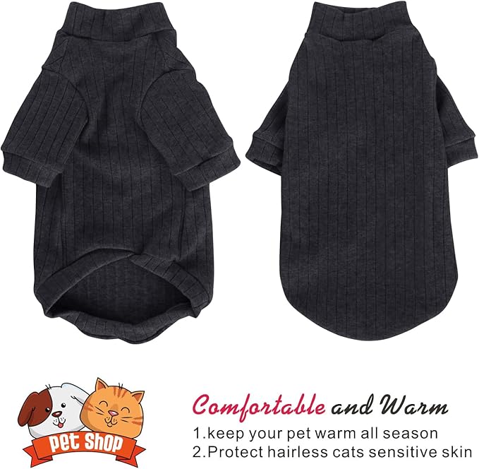Idepet Sphynx Hairless Cats Sweater Shirt Kitten Soft Puppy Clothes Pullover Cute Cat Pajamas Jumpsuit Cotton Apparel Pet Winter Turtleneck for Cats and Teacup Chihuahua Small Dogs(Black,L)
