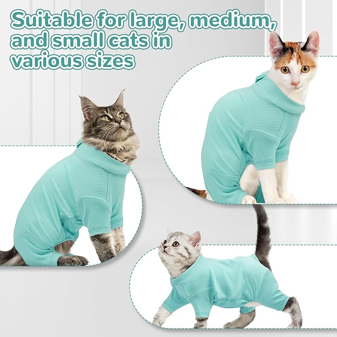 Sticky Hair Cat Clothes, Breathable & Lightweight, Reduces Shedding Fur Pajamas, Full Body Long Sleeve Surgical Bodysuit, Stop Licking & Shedding,Blue,XL