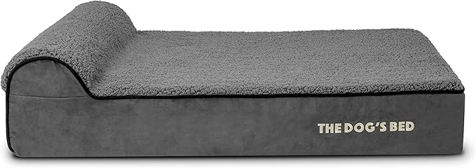 The Dog’s Bed Orthopedic Headrest Dog Bed Large Grey Plush 40x25, Memory Foam, Pain Relief for Arthritis, Hip & Elbow Dysplasia, Post Surgery, Lameness, Veterinary Approved, Waterproof Washable Cover