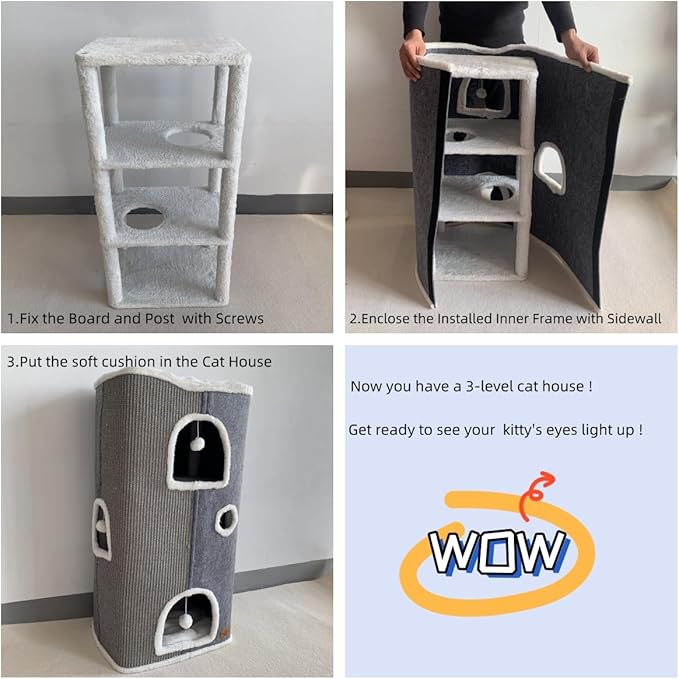 4-Level Cat House for Indoor Cats,Covered Cat Beds and Furniture with Scratch Pad,Hideaway Cave &Cushions,Modern Cat Tower Condo for Multi Small Pet and Large Cats Green
