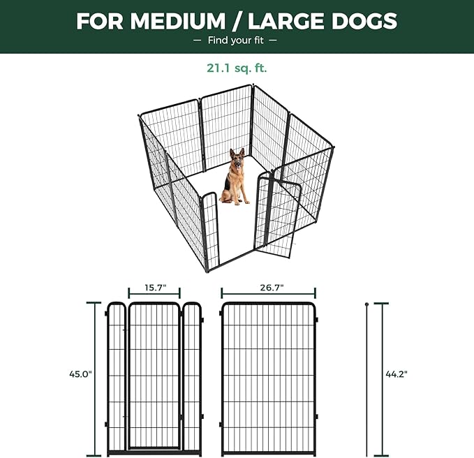 FXW Homeplus Unleashed Indoor Dog Playpen - Stress-Free and Safe Play, Heavy Duty 45 Inch 8 Panels Dog Pen for Large Dogs, Black│Patented