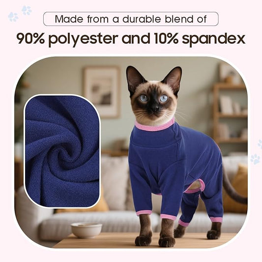 DENTRUN Cat Clothes for Hair Control with Hair Sticky Fabric - Soft Recovery Suit & Breathable Lint-Resistant Cat Sweater for Cats Only, Kitten Onesie Pajamas, XS, Blue